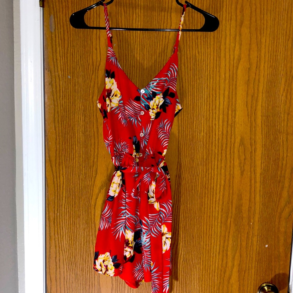 As U Wish size L (fits smaller) red, floral romper